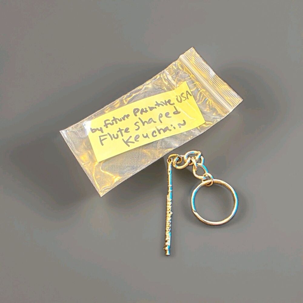 Future Primitive USA Flute Shaped Metal Key Ring Keychain Silver Tone